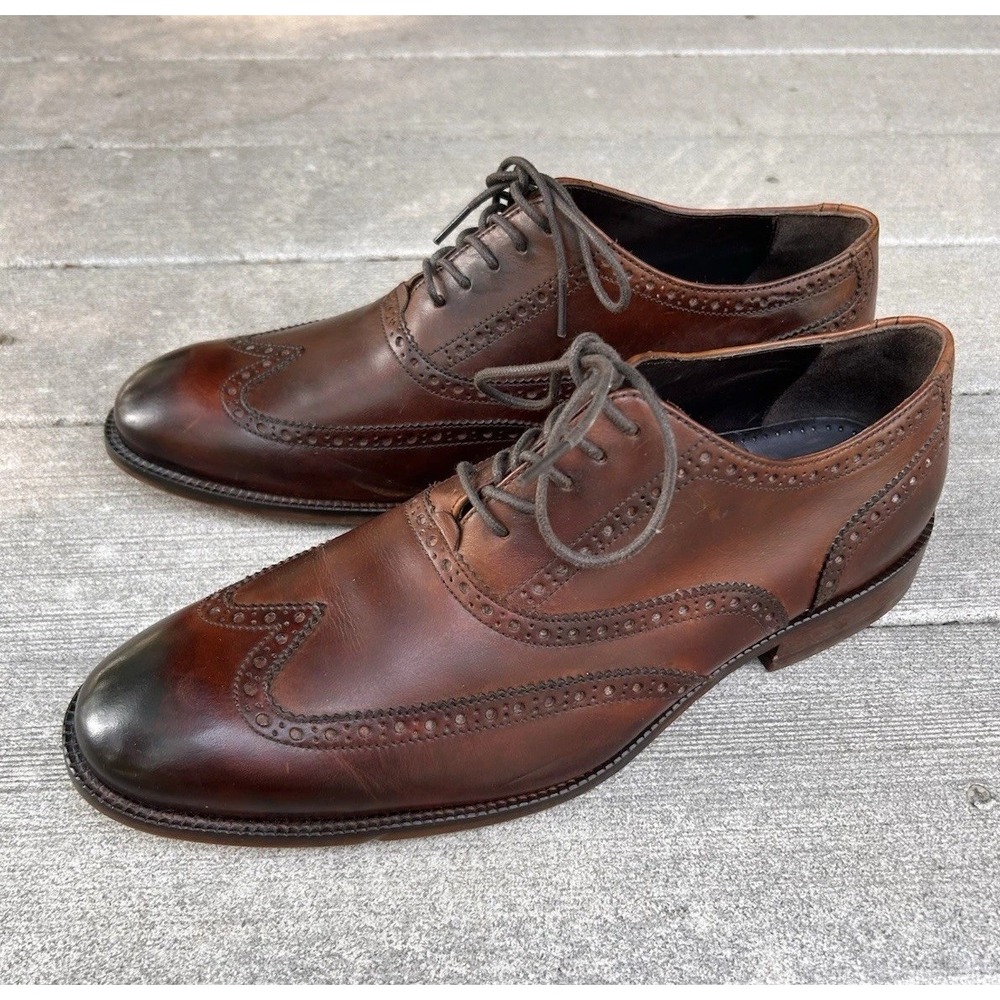 Cole Haan Mens C12210 British Tan Leather Williams Wingtip Oxford Shoes Size 10W